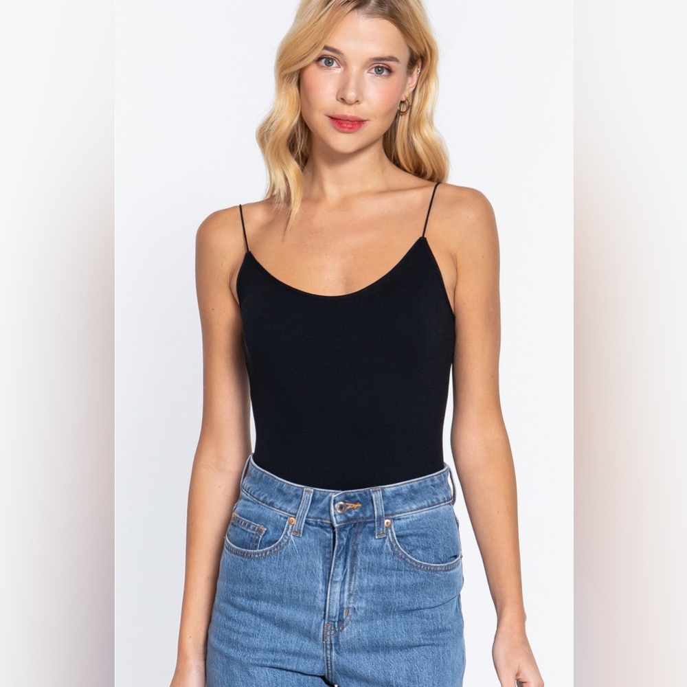 Active Basic Ribbed Round Neck Cami Bodysuit - image 3